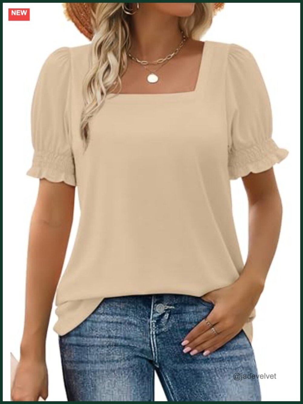 Women's Square Neck Ruffle Sleeve T-Shirt Casual Summer Tee Lightweight